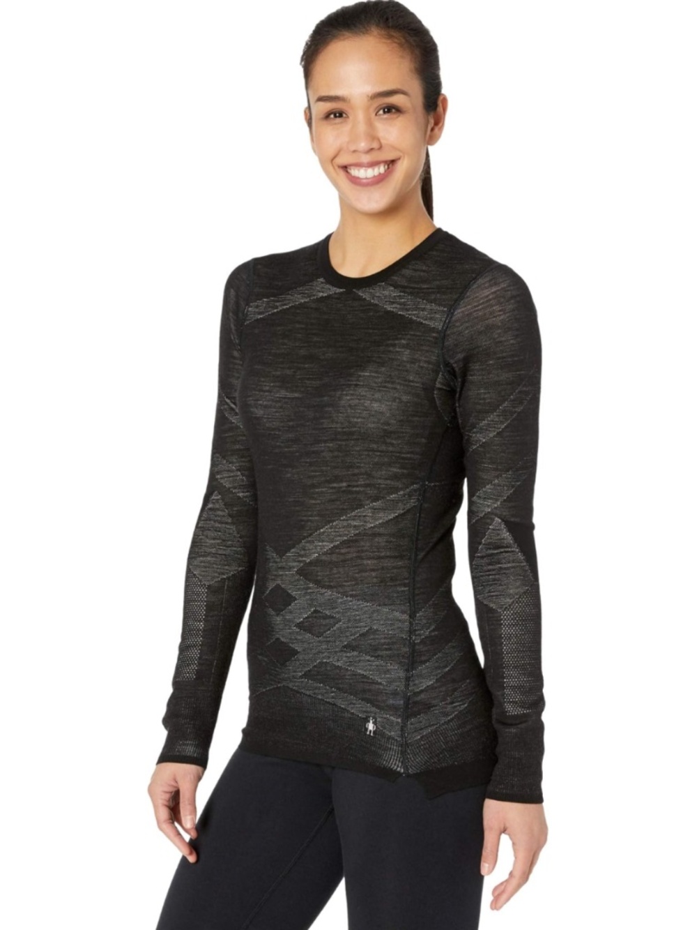 Smartwool Intraknit 200 Thermal Merino Base Layer Crew Black-White Large Women's - Picture 8 of 17
